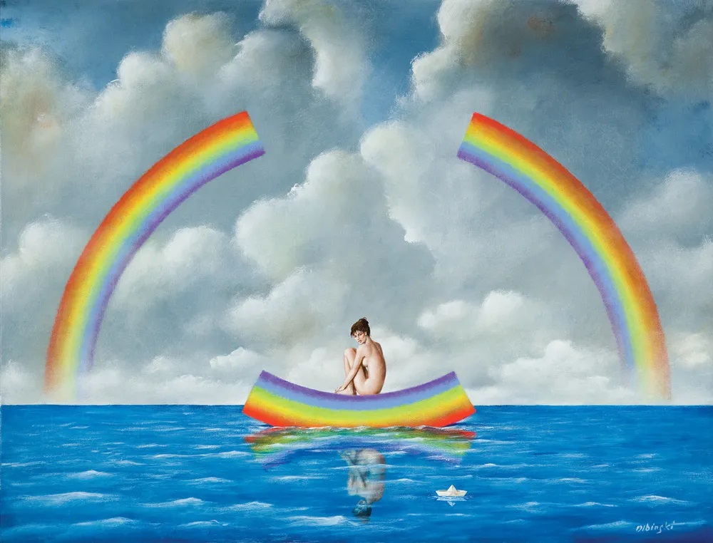 Olbinski_arc-en-ciel sur mer et femme