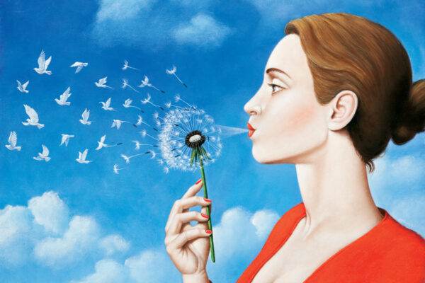 Olbinski_Girl with bird from dandelion flower